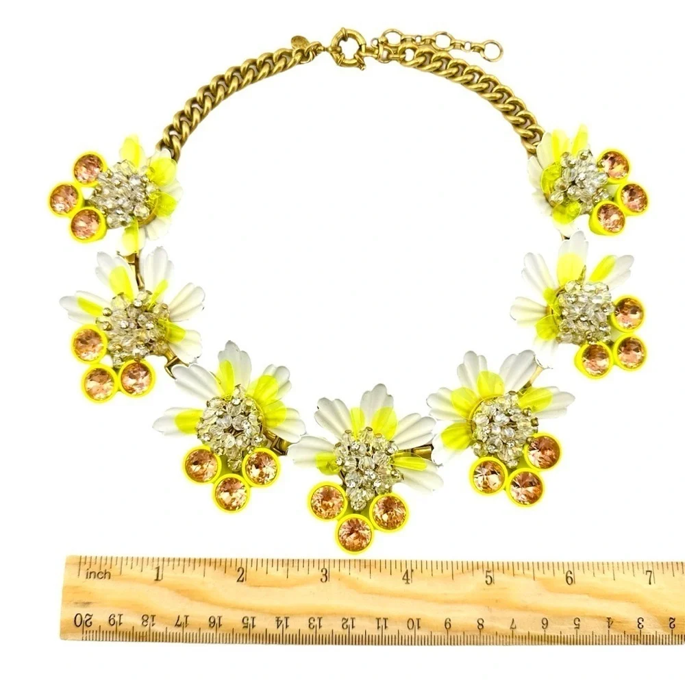 J. Crew RARE Brulee Yellow White Enamel Flower Petal Statement Necklace